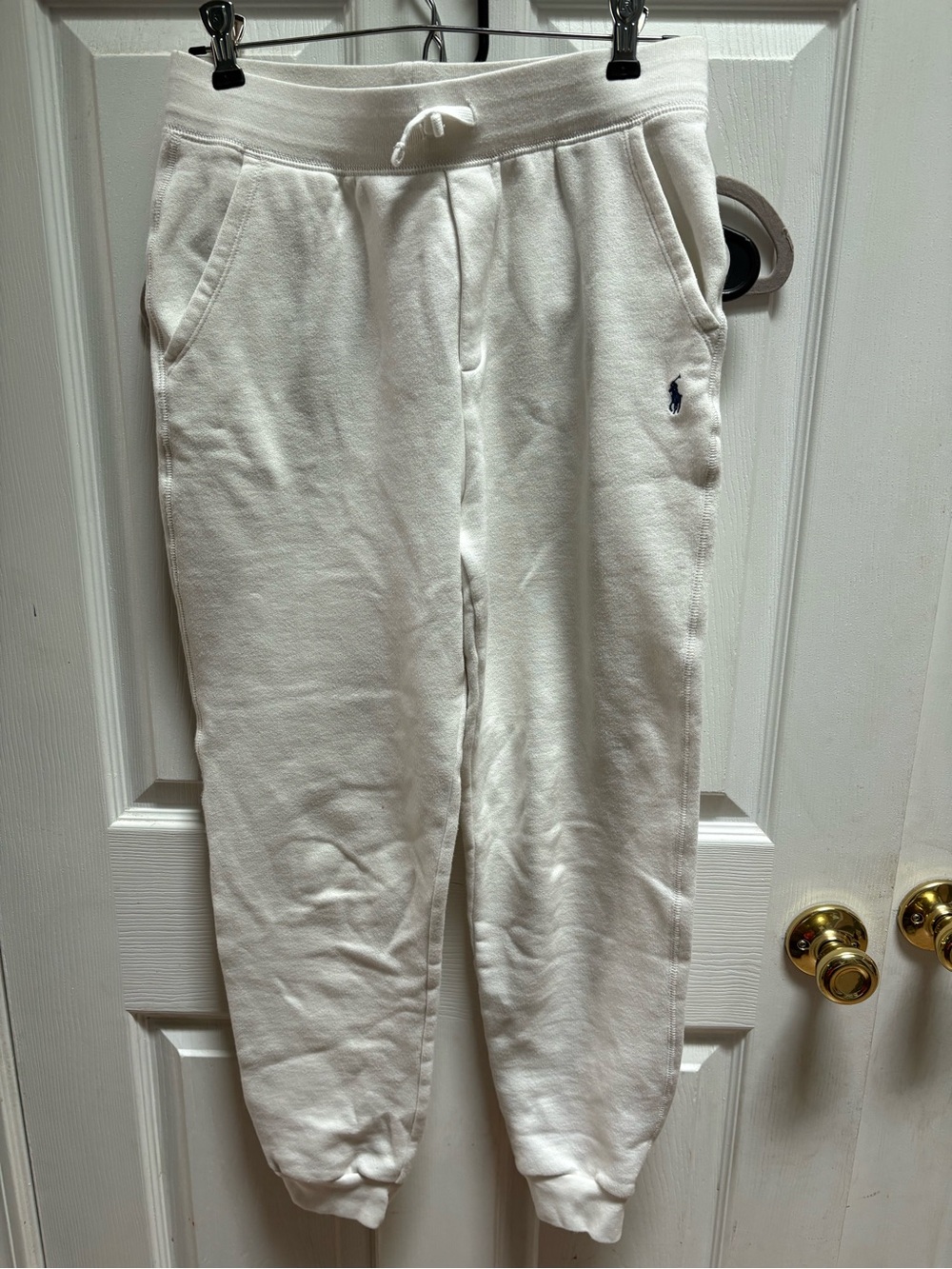 Ralph Lauren White Kids Fleece Joggers with Polo Pony
